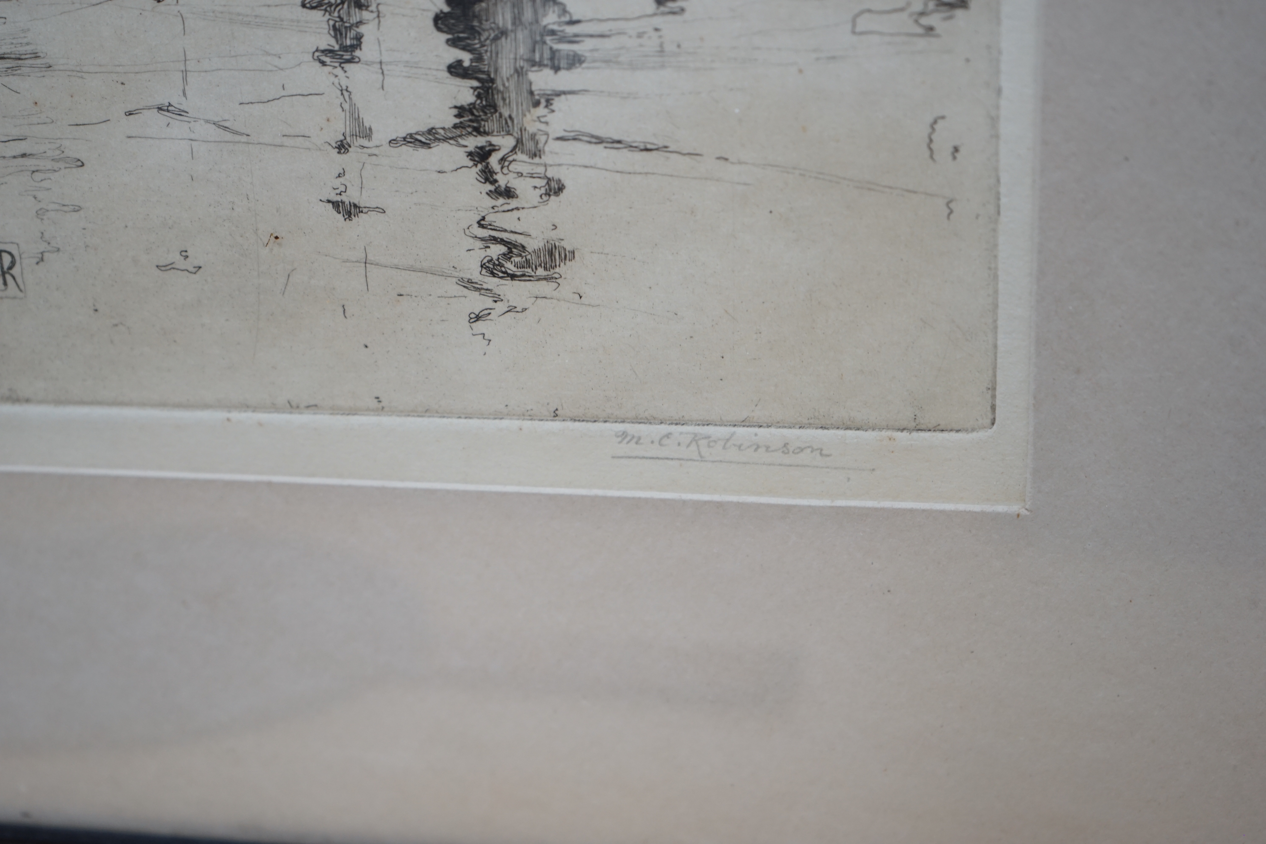 Mabel Catherine Robinson (1875-1953), etching, 'The Harbour Masters Limehouse', signed in pencil, 32 x 19cm